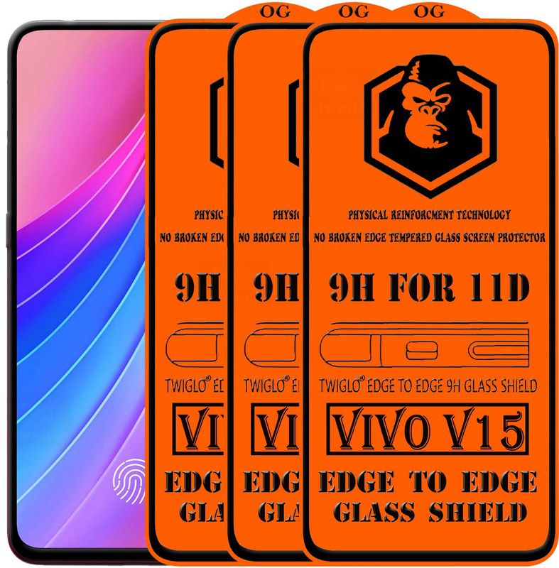 TWIGLO Edge To Edge Tempered Glass for VIVO V15  (Pack of 3)