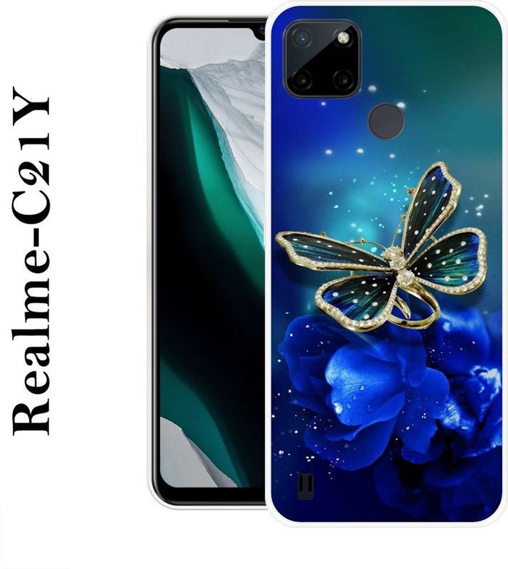 REDFLY Back Cover for Realme C21Y  (Blue, Gold, Grip Case, Silicon)