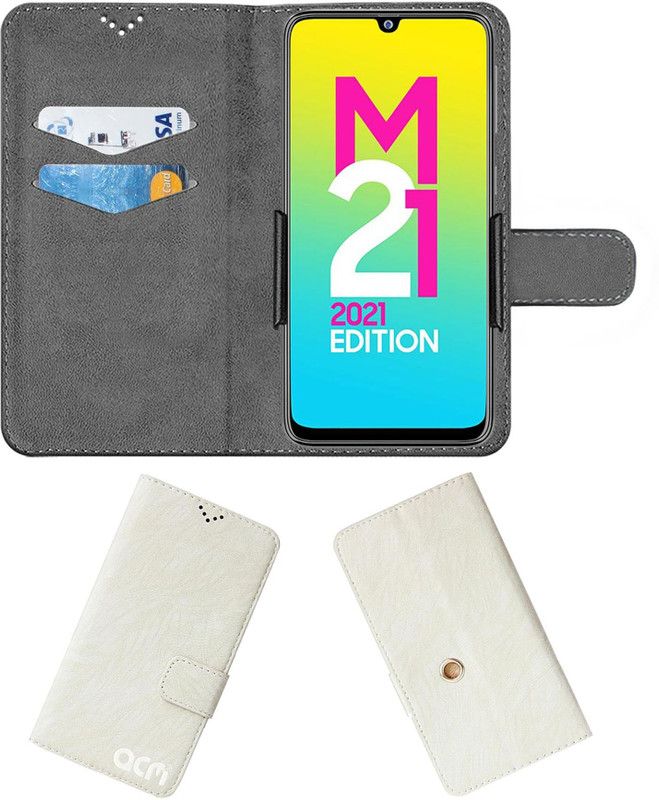 ACM Flip Cover for Samsung Galaxy M21 2021 Edition  (White, Cases with Holder, Pack of: 1)