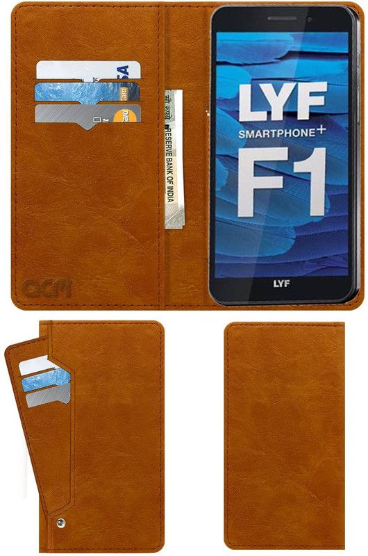 ACM Flip Cover for Lyf Water F1  (Gold, Cases with Holder, Pack of: 1)