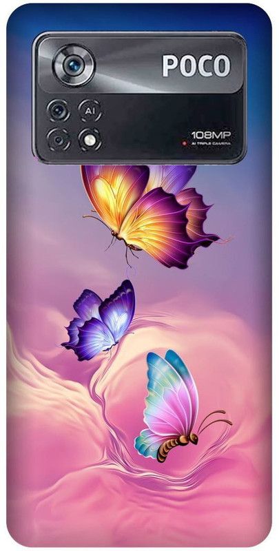 play fast Back Cover for POCO X4 Pro 5G, BUTTER, FLY, PINK, NATURE, FLOWERS  (Pink, Hard Case, Pack of: 1)