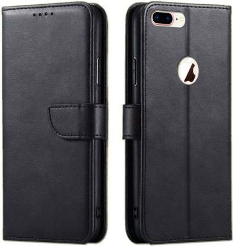 Casely Flip Cover for Apple Iphone 7 Plus 8 Plus Flip Cover Leather Magnetic Flip Wallet Case Cover  (Black, Dual Protection, Pack of: 1)