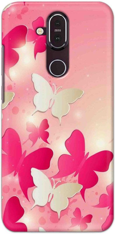 NDCOM Back Cover for Nokia 7.1 Plus Pink Butterfly Printed  (Multicolor, Hard Case, Pack of: 1)