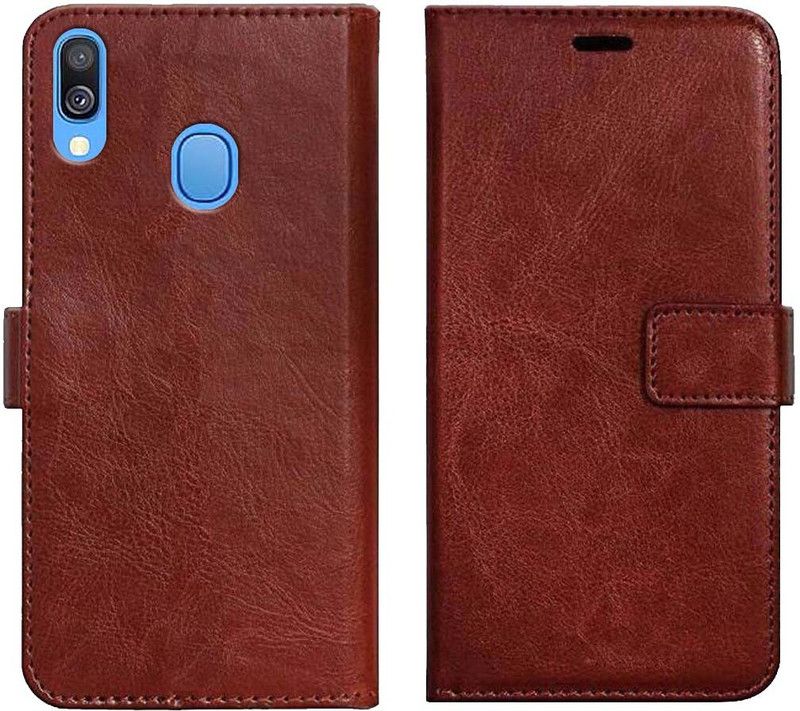 Trap Wallet Case Cover for Samsung A40  (Brown, Shock Proof, Pack of: 1)