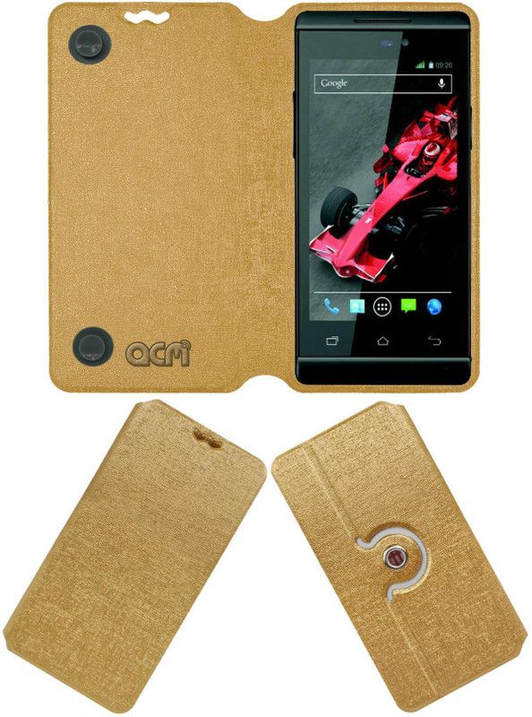 ACM Flip Cover for Lava Xolo A500s Ips  (Gold, Cases with Holder)