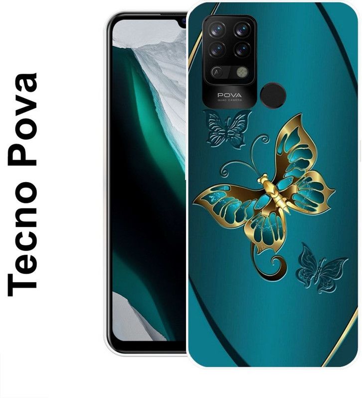 INDIALAND Back Cover for Tecno Pova  (Blue, Gold, Silicon)