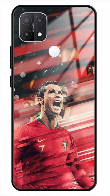 NDCOM Back Cover for OPPO A15 Cristiano Ronaldo Football Printed Glass Case  (Multicolor, Grip Case, Pack of: 1)
