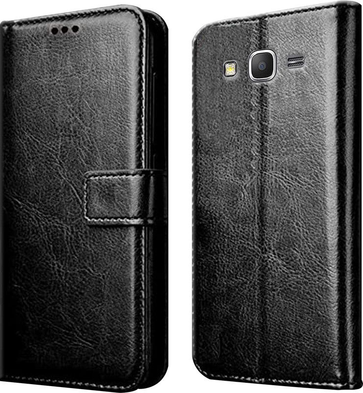 ELEF Flip Cover for Samsung Galaxy J2 2015|Inside TPU Card Pockets|Wallet and Stand|Magnetic Closure  (Black, Dual Protection, Pack of: 1)