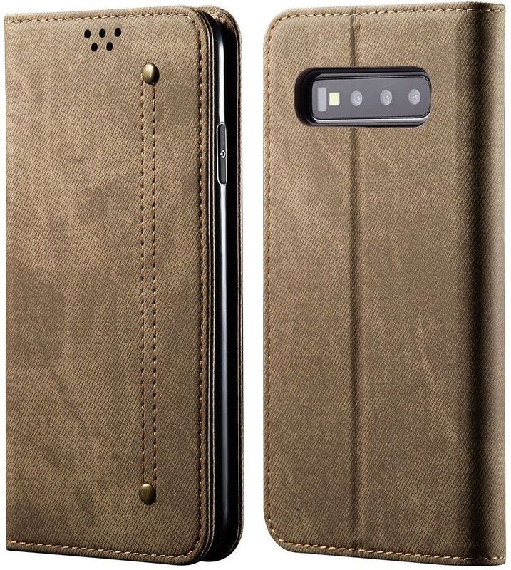 VeeGee Wallet Case Cover for Samsung Galaxy S10  (Khaki, Magnetic Case)