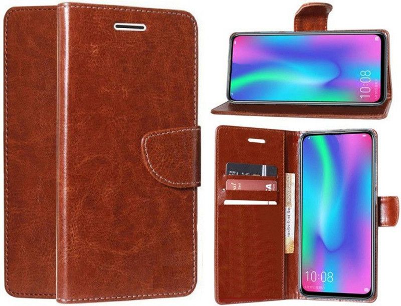 FARMAISH Wallet Case Cover for Oppo A9  (Brown, Shock Proof, Pack of: 1)