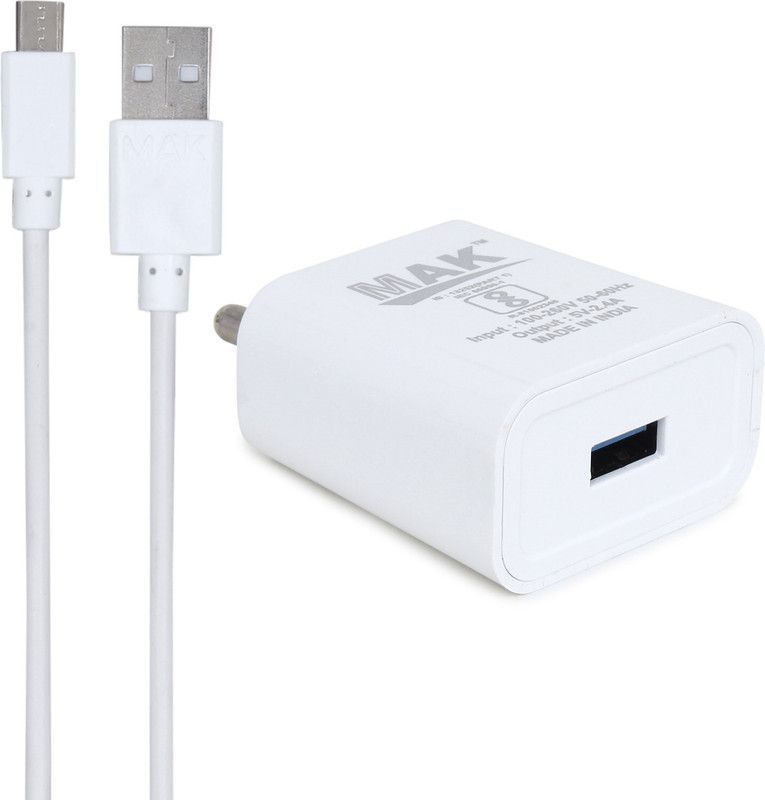 MAK NA 2.4 A Mobile TC-471 2.4 A Single Port USB Adapter for High Speed Charging Charger with Detachable Cable  (White, Cable Included)