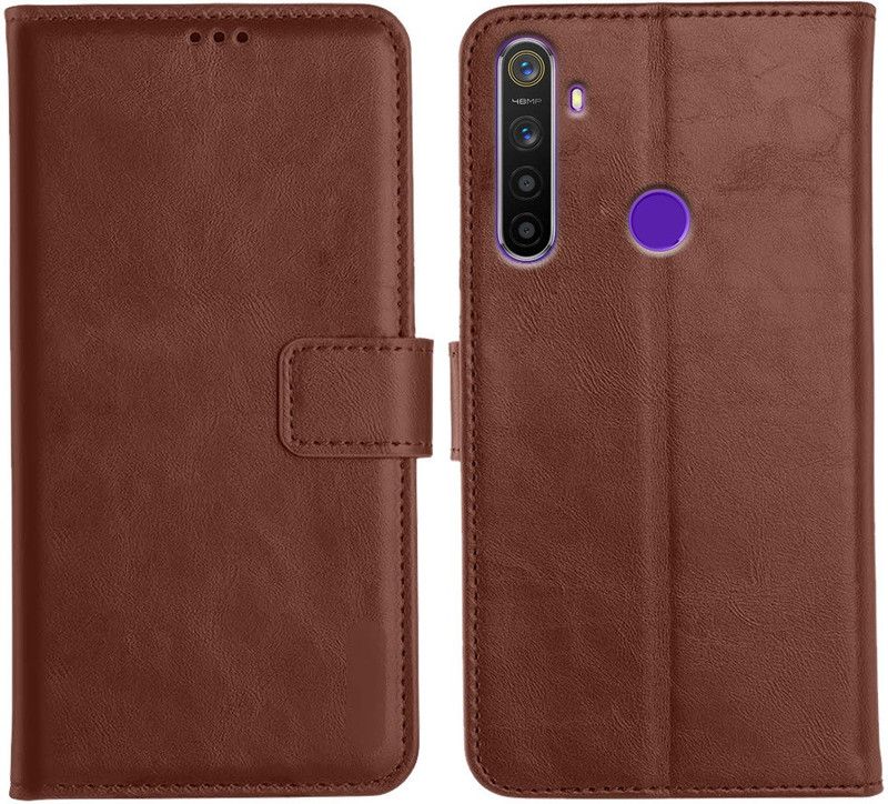 Genron Flip Cover for Realme 5s  (Brown, Dual Protection)