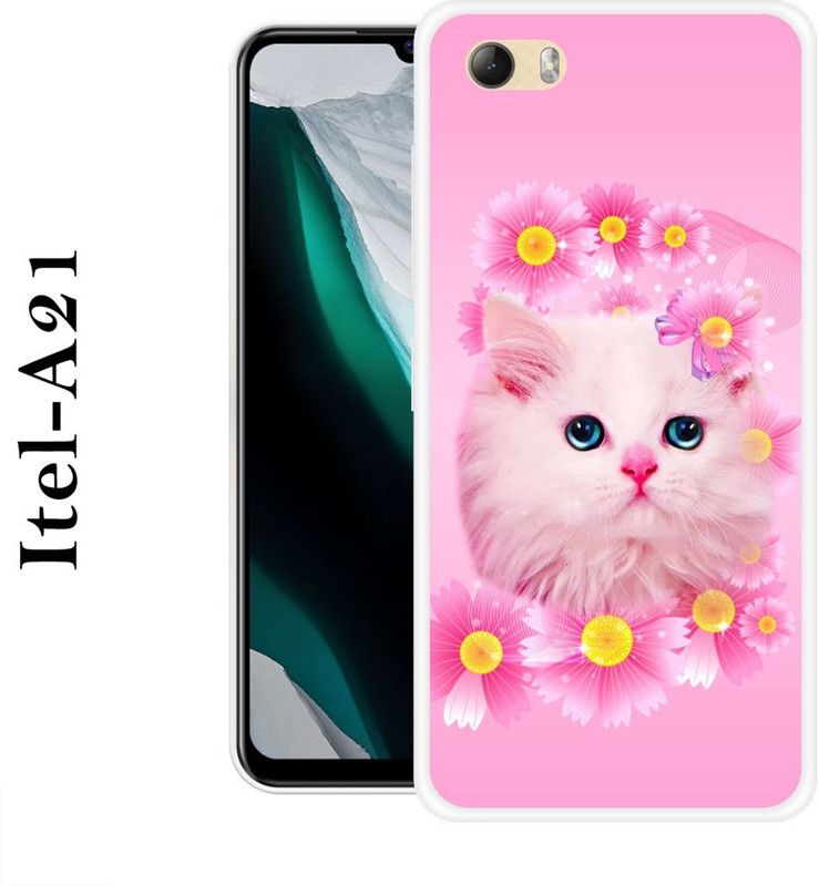KLC Back Cover for Itel A21  (Pink, White, Silicon)