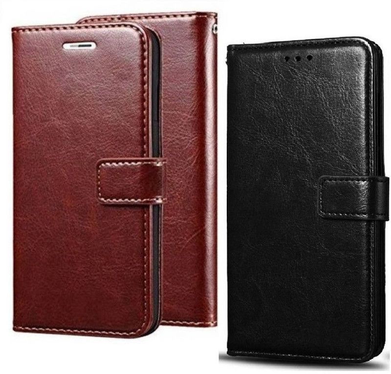 YuniKase Flip Cover for Realme 5 Pro  (Brown, Shock Proof, Pack of: 2)