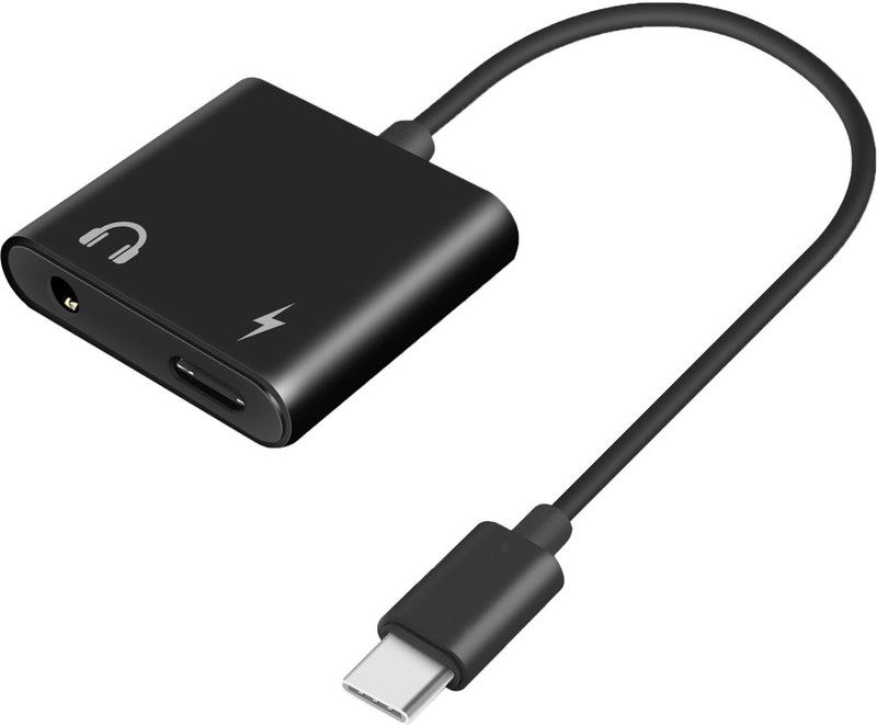 COMPUTER PLAZA Black 2-in1 Type C Male to Type C Female + 3.5mm Female Adapter For All USB-Type C Smartphones Phone Converter Phone Converter  (ANDROID)
