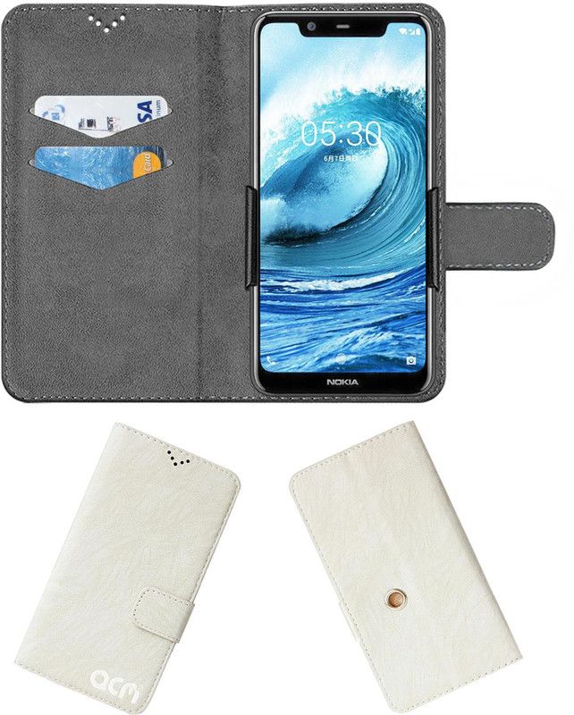 ACM Wallet Case Cover for Nokia 5.1 Plus  (White, Cases with Holder, Pack of: 1)