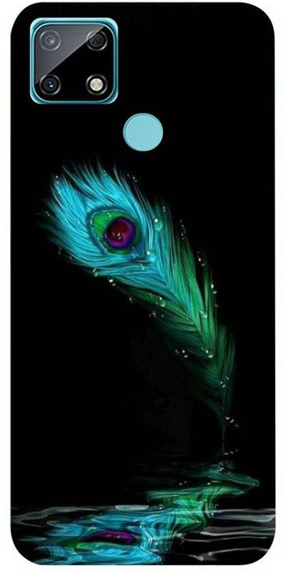 Skyhawk Back Cover for Realme Narzo 30A Black Background With Peacock Feather  (Multicolor, Waterproof, Silicon, Pack of: 1)