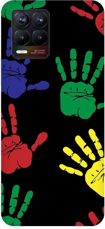 URCHIN Back Cover for Realme 8 hands, colour, holi, colourfull, dark, black  (Multicolor, Shock Proof, Pack of: 1)