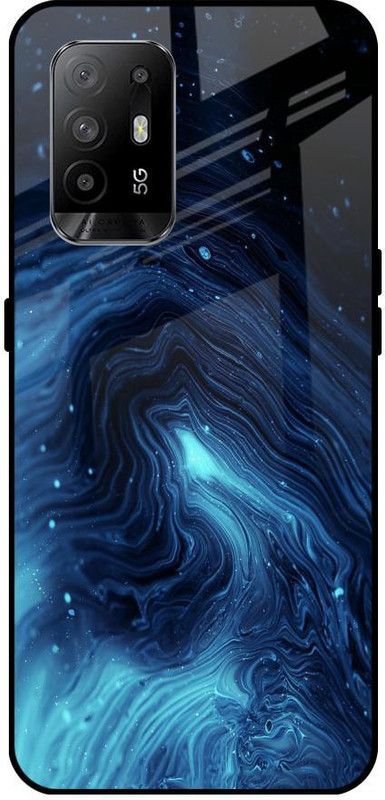 QRIOH Glass Back Cover for Oppo F19 Pro Plus  (Blue, Black, Grip Case, Silicon, Pack of: 1)