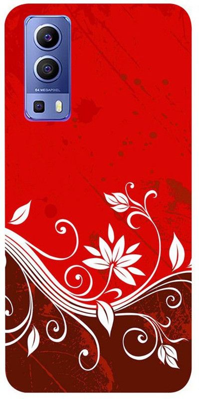 Golden Mask Back Cover for Vivo Y72 (5G) Red Background white flower  (Multicolor, Waterproof, Silicon, Pack of: 1)