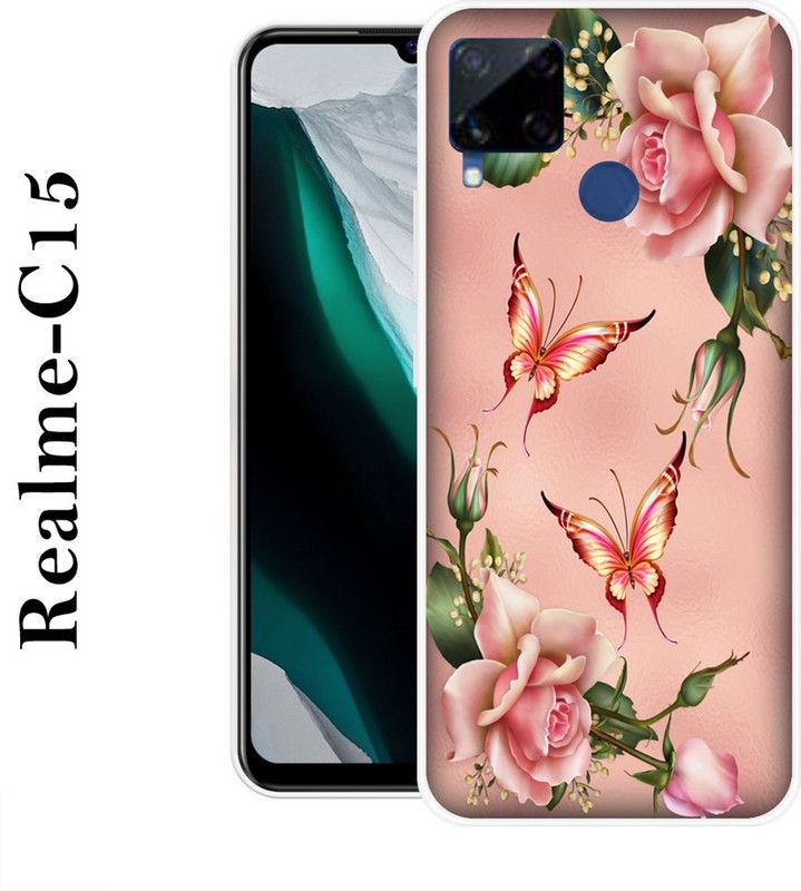 REDFLY Back Cover for Realme C15  (Pink, Green, Silicon)