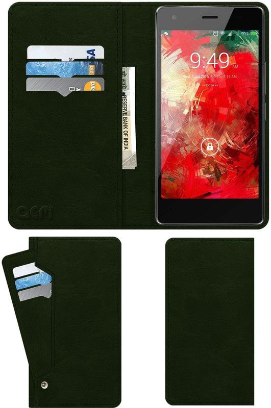 ACM Flip Cover for Intex Cloud Flash  (Green, Cases with Holder, Pack of: 1)