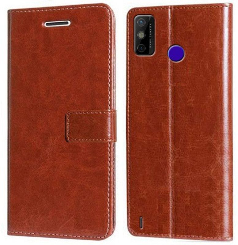 Krofty Flip Cover for Tecno Spark Go 2020  (Brown, Cases with Holder, Pack of: 1)