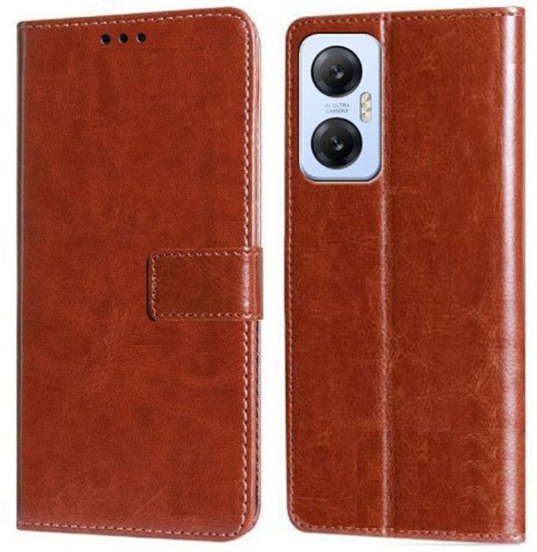 Krofty Flip Cover for Infinix Hot 20 5G  (Brown, Cases with Holder, Pack of: 1)