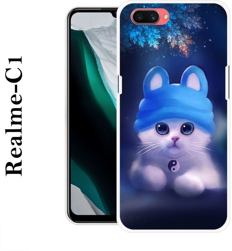 SHIVKUDI Back Cover for Realme C1  (Blue, White, Silicon)