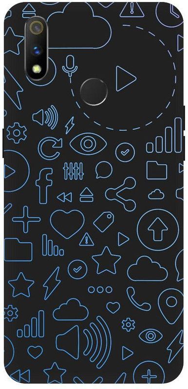 URCHIN Back Cover for Realme 3 facebook,cross,plus,minus,abstract,dark,star,heart,whatsapp,twitter,instagram  (Multicolor, Shock Proof, Pack of: 1)