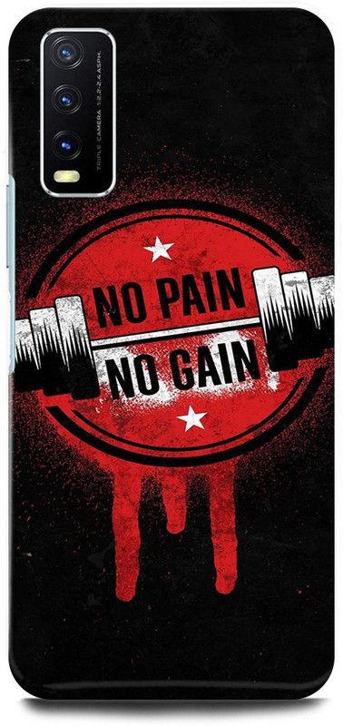 play fast Back Cover for Vivo Y20A, v2054 NO, PAIN, NO, GAIN, GYM, WORKOUT  (Black, Hard Case, Pack of: 1)