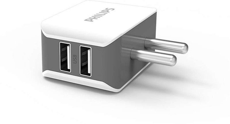 PHILIPS NA 2.1 A Multiport Mobile DLP2502 3.1 A Dual Port Charger  (White, Grey)