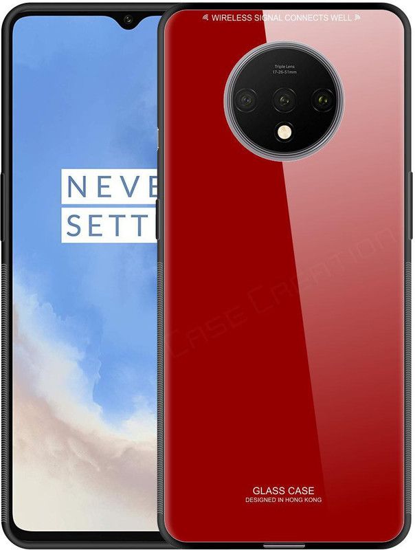 CASE CREATION Back Cover for Oneplus 7T | Luxurious Toughened Glass Back Shock Proof TPU Bumper Back Case  (Red, Waterproof, Pack of: 1)