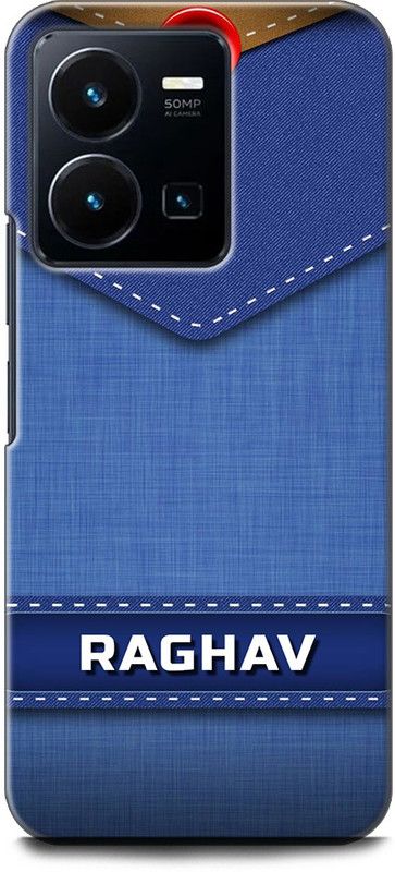 WallCraft Back Cover for Vivo Y35, V2205 RAGHAV NAME, R LETTER, BLUE, JEANS, ALPHABET, DESIGN  (Multicolor, Dual Protection, Pack of: 1)