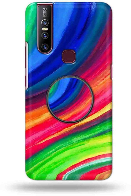 NDCOM Back Cover for Vivo V15 Colourful Texture Rainbow Printed With Holder  (Multicolor, Cases with Holder, Pack of: 1)
