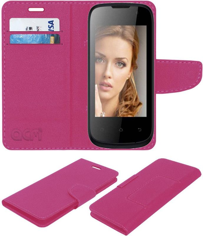 ACM Flip Cover for Zen Ultrafone P42  (Pink, Cases with Holder, Pack of: 1)