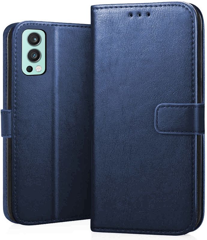 Luxury Counter Flip Cover for 1+ Oneplus Nord 2 5G Premium Quality |Dual Stiched |Complete Protection| Back Cover  (Blue, Magnetic Case, Pack of: 1)