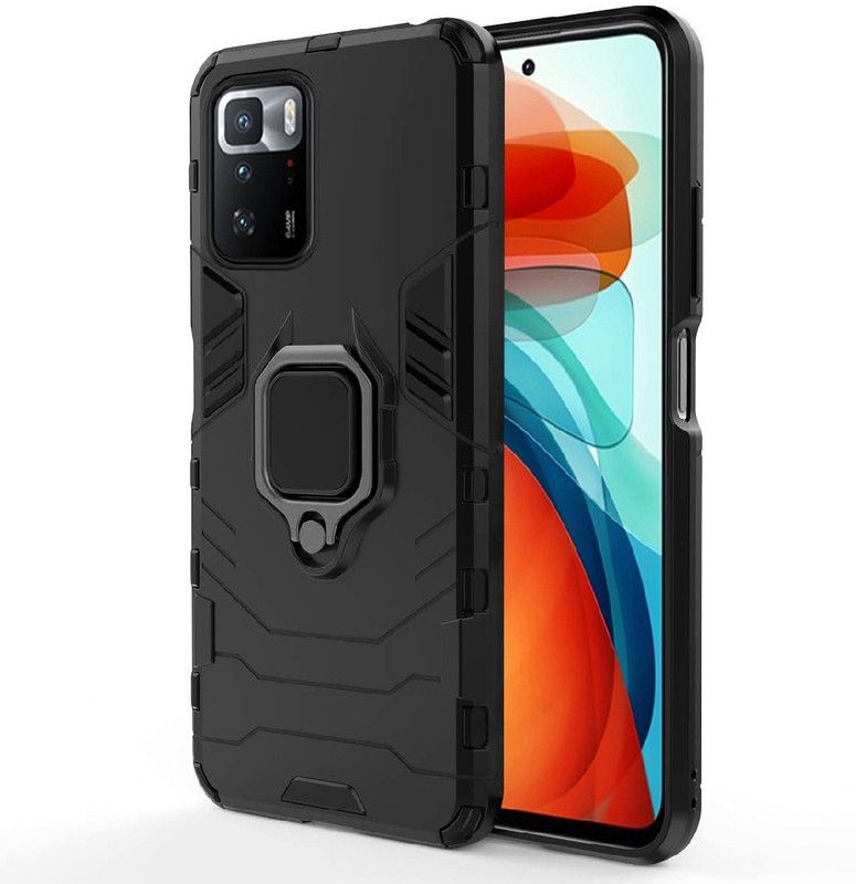 Flipkart SmartBuy Back Cover for Mi Redmi Note 10 Pro 5G 360° Rotating Kickstand Hybrid Mobile Case  (Black, Ring Case, Pack of: 1)