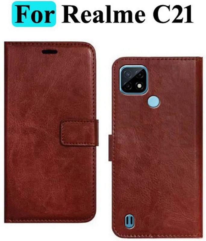 Mashgul Flip Cover for Realme C21  (Brown, Shock Proof, Pack of: 1)