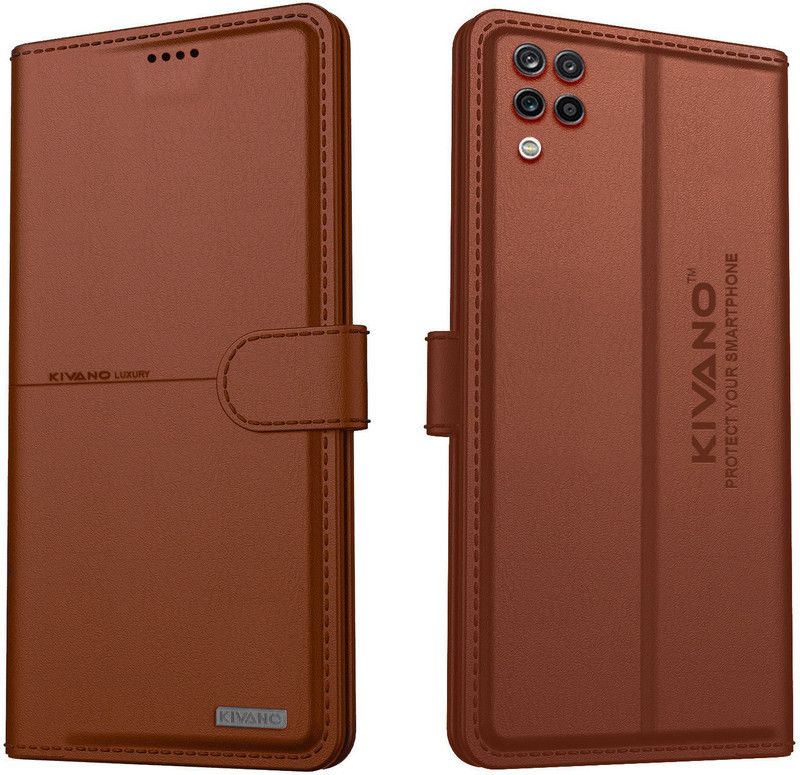 KIVANO Flip Cover for Samsung Galaxy A12 / M12 / F12| Luxurious Design|Inside Pockets & Inbuilt Stand  (Brown, Cases with Holder, Pack of: 1)