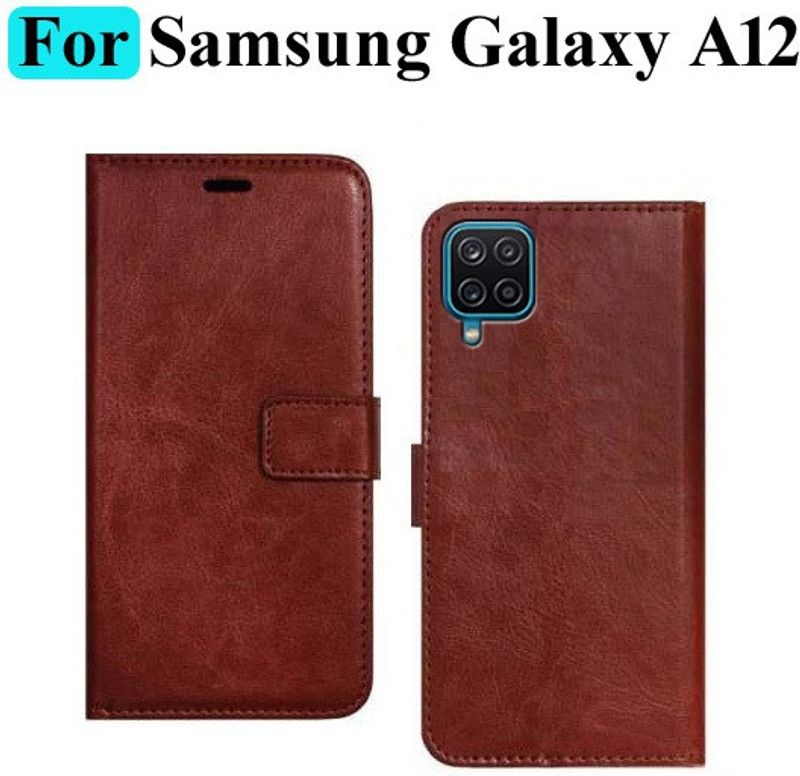 Mashgul Flip Cover for Samsung Galaxy A12, Samsung Galaxy M12, Samsung Galaxy F12  (Brown, Shock Proof, Pack of: 1)