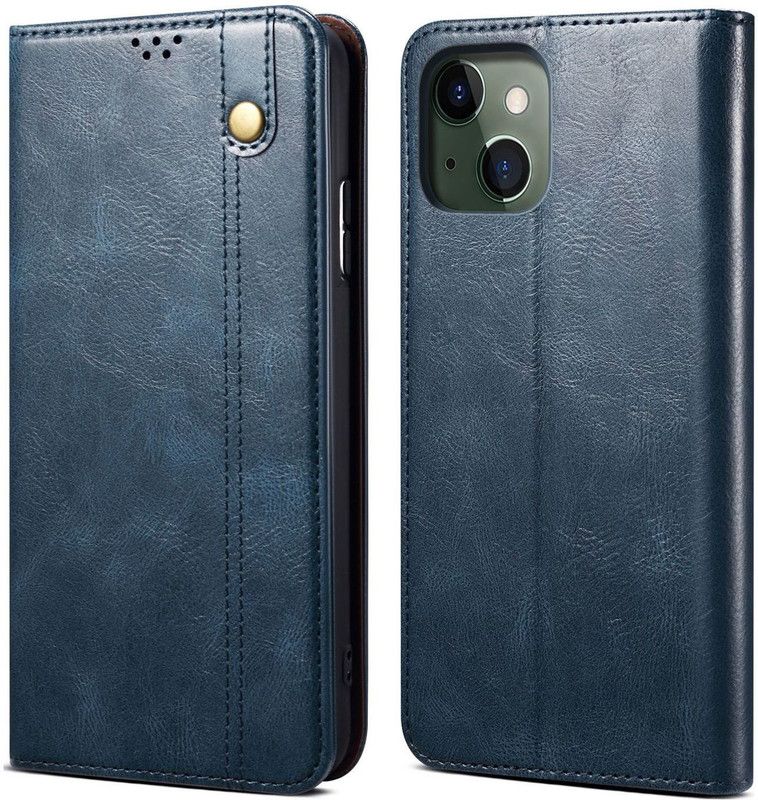 Pure Color Flip Cover for Apple iPhone 13  (Blue, Magnetic Case, Pack of: 1)