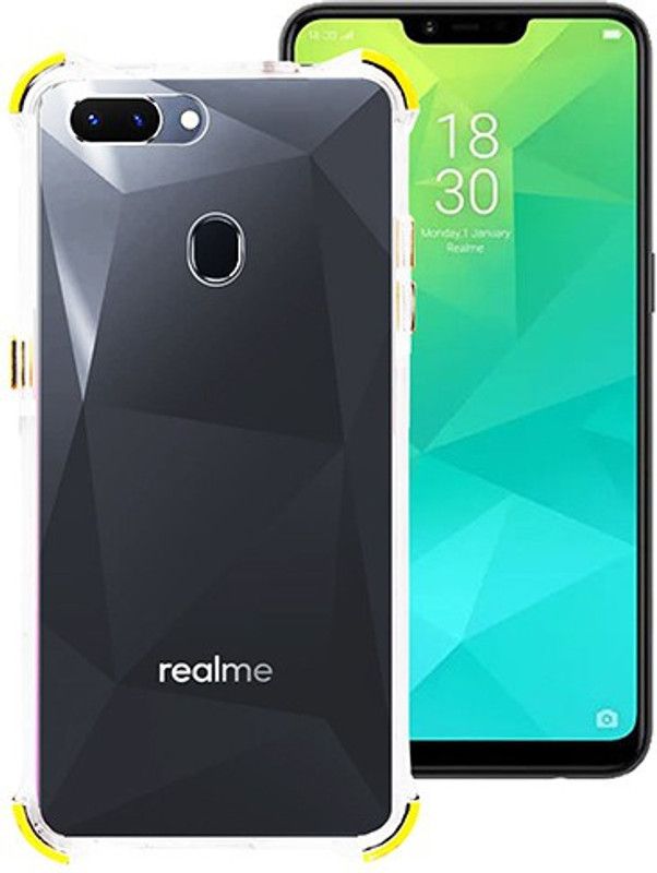 MARSHLAND Back Cover for Realme 2, Side Corner Yellow Color, Hard Back Case with Flexible Grip Shock Proof  (Transparent, Grip Case, Silicon, Pack of: 1)