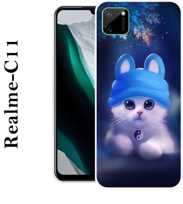 REDFLY Back Cover for Realme C11  (Blue, White, Grip Case, Silicon)