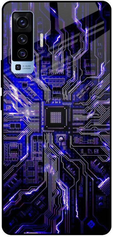 QRIOH Glass Back Cover for Vivo X50  (Black, Blue, Grip Case, Silicon, Pack of: 1)