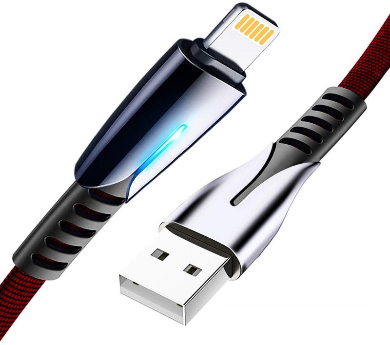 FuelBox Lightning Cable 1.5 m Nylon Tough Tested Braided LED Lightning to USB Cable with Ultra Flexible & Durable Quick Charge & Sync Lightning Cable  (Compatible with Mobile, Black&Red, One Cable)