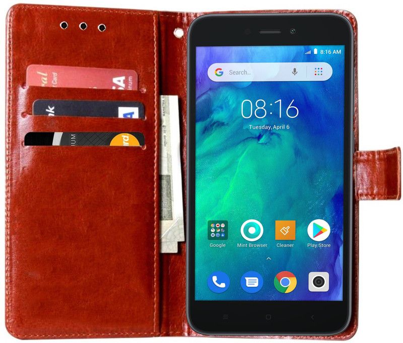 Unistuff Flip Cover for Mi Redmi Go  (Brown, Dual Protection, Pack of: 1)