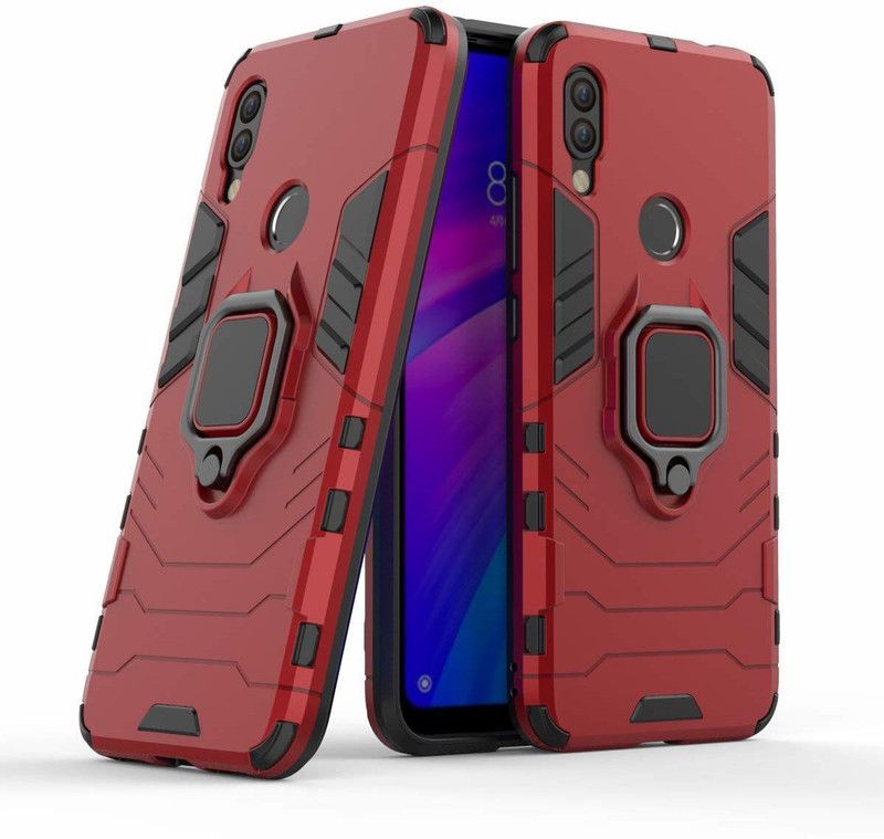VOSKI Back Cover for Redmi Note 7 Pro Armor Rugged Shockproof with Metal Rotating Ring Case  (Red, Dual Protection, Pack of: 1)