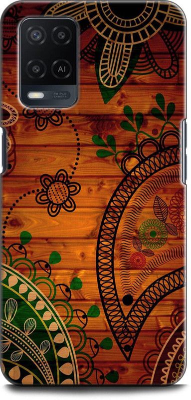 INDICRAFT Back Cover for OPPO A54, CPH2239 MANDALA, PETALS, TEXTURE, FLOWERS, WOOD, BROWN  (Multicolor, Dual Protection, Pack of: 1)