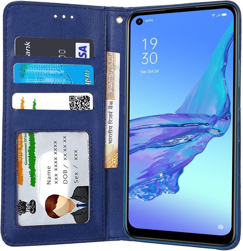 Unistuff Flip Cover for Oppo A53s  (Blue, Dual Protection, Pack of: 1)